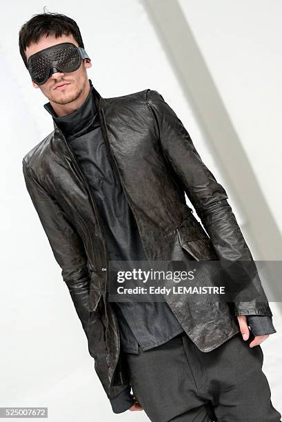 Model presents a creation from the Spring/Summer 2012/2013 Men's collection of Y. Project by French designer Yohan Serfaty at the Paris Fashion Week,...