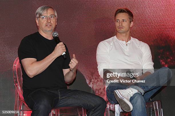 Creator and Executive Producer, Glen Mazzara and actor Bradley James attend a press conference to promote the new A&E's new series "Damien" at Four...