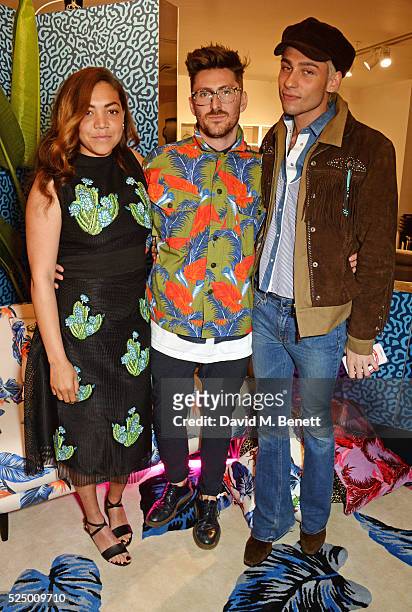 Miquita Oliver, Henry Holland and Kyle De'volle attend the launch of House of Holland's first interior collection with Habitat at Habitat Tottenham...