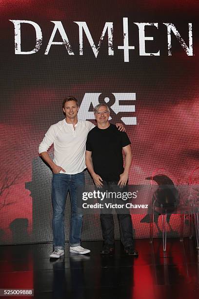 Actor Bradley James and creator and executive producer, Glen Mazzara attend a press conference to promote the new A&E's new series "Damien" at Four...