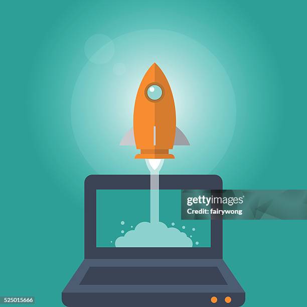 stockillustraties, clipart, cartoons en iconen met business start up launch concept - years since launch of sputnik the first satellite