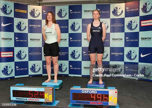 Coxswains Esther Momcilovic of Cambridge and Erin Wysocki-Jones of Oxford during the Newton Women's 2014 Oxford vs Cambridge University Boat Race...