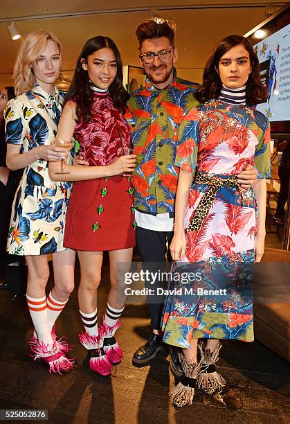 Models Evangeline Ling, Sian Garnett designer Henry Holland and Niamh Gray attend the launch of House of Holland's first interior collection with...