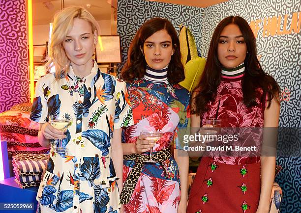 Models Niamh Gray, Evangeline Ling and Sian Garnett attend the launch of House of Holland's first interior collection with Habitat at Habitat...