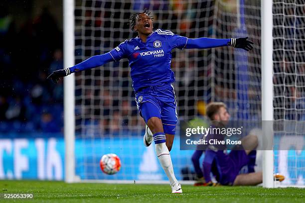 Dujon Sterling of Chelsea celebrates his goal during the FA Youth Cup Final - Second Leg between Chelsea and Manchester City at Stamford Bridge on...