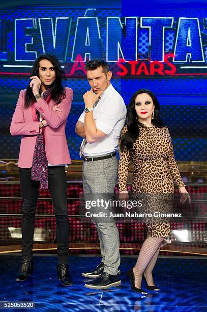 Mario Vaquerizo , Jesus Vazquez and Olvido Gara attend 'Levantate All Star' photocall at Estudias Picasso on April 27, 2016 in Madrid, Spain.