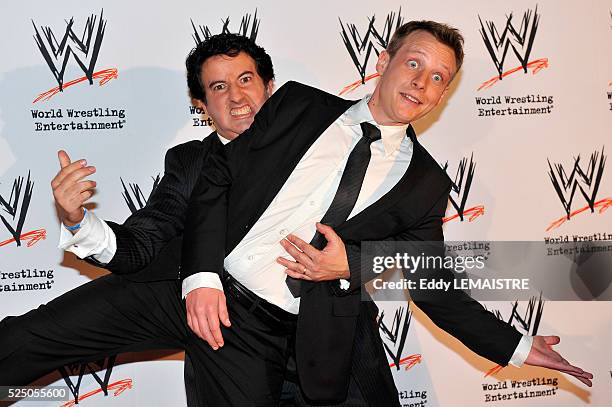 Commentator's of NT1 Christophe Agius and Philippe Chereau attend the photocall of "WWE SmackDown 2009" in Paris.