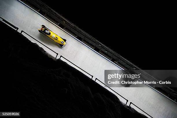 World Cup Bobsleigh and Skeleton at Whistler: Nico Walther and Christian Poser, of Germany, during the Men's bobsleigh, first heat.