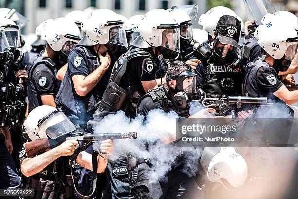 Police fired tear gas against protesters in Taksim Square on June 11 the 11th day of anti-government protests in Turkey. Photo: Jodi Hilton/NurPhoto