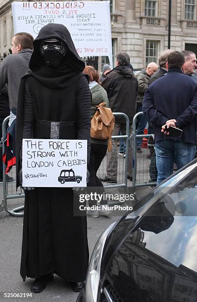 London Taxi drivers stage a protest on Whitehall on February 10, 2016 in London, England. Drivers are claiming that Uber is not subjected to the same...