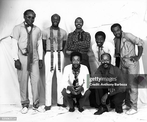 Portrait of American Jazz musician Henry Threadgill as he poses with his sextet, New York, New York, 1980s.