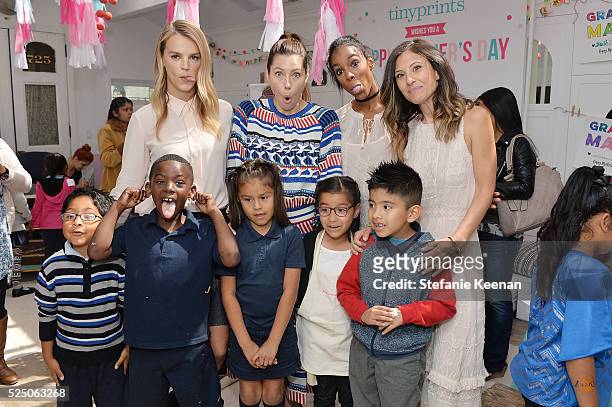 Kelly Sawyer Patricof; Jessica Biel, Kelly Rowland; Norah Weinstein and children attend Tiny Prints Presents The Baby2Baby Mother's Day Party at AU...