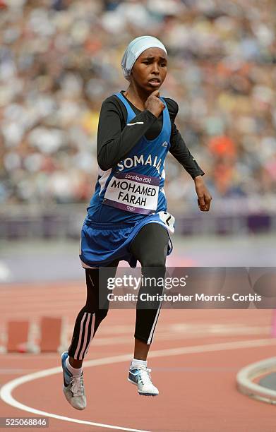 Zamzam Mohamed Farah from Somalia during the women's 400m qualification heats Athletics - Day 7 at the Olympic Stadium, during the 2012 London...