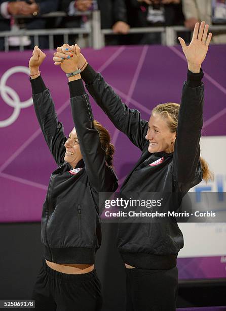 Kerri Walsh and Misty May-Treanor Women's Beach Volleyball Finals Day 12: Beach volleyball at the Horse Guards Parade during the 2012 London Olympic...