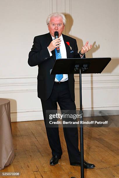 Alain Duault attends as Alain Duault is honored with the Insignia of Officer of the Legion of Honor at Salle Gaveau on April 13, 2016 in Paris,...
