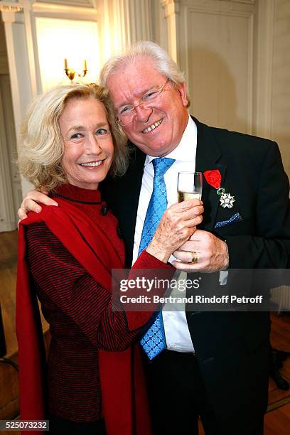 Actress Brigitte Fossey and Alain Duault attend as Alain Duault is honored with the Insignia of Officer of the Legion of Honor at Salle Gaveau on...