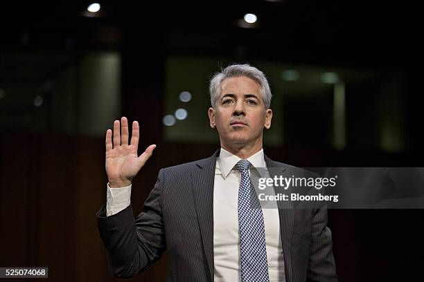 William "Bill" Ackman, founder and chief executive officer of Pershing Square Capital Management LP, swears in to a during a Senate Special Committee...