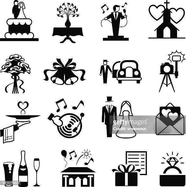 wedding icon set - wedding symbols stock illustrations