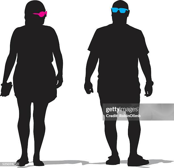 beach couple walking - mature adult couple stock illustrations