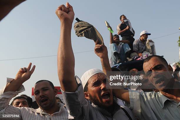 Supporters of the ousted President Mohammed Morsi gather in Nasser City, suburb of Cairo, Egypt, Monday, July 8, 2013. Photo: Nameer Galal/NurPhoto