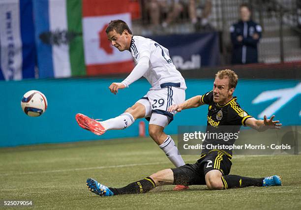 Soccer- Vancouver Whitecaps FC vs. The Columbus Crew SC at BC Place Stadium in Vancouver: Whitecaps Octavio Rivero and Columbus Crew Tyson Wahl.