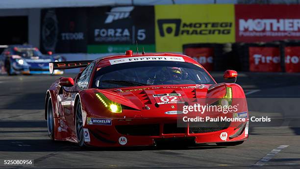 The Risi Competezione Ferrari F458 Italia of Giancarlo Fisichella and Dane Cameron during practice for the Tequila Patron Sports Car Showcase race...