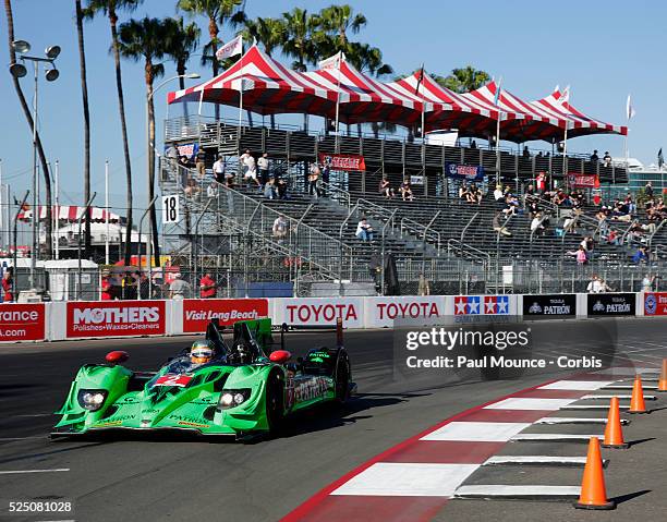 The Extreme Motorsports HPD ARX-03b of Ed Brown and Johannes van Overbeek during practice for the Tequila Patron Sports Car Showcase race during 40th...