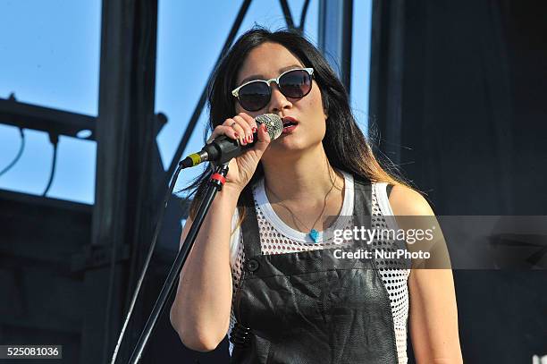 Charlene Kaye of San Fermin performs in concert during Day 2 of FunFunFun Fest at Auditorium Shores on November 8, 2014 in Austin, Texas.