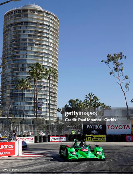 The Extreme Motorsports HPD ARX-03b of Scott Sharp and Ryan Dalziel during practice for the Tequila Patron Sports Car Showcase race during 40th...