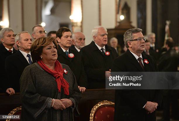President Bronislaw Komorowski and the First Lady of Poland Anna Komorowska, at St. John's Archcathedral in Warsaw, during a national mass on Polish...