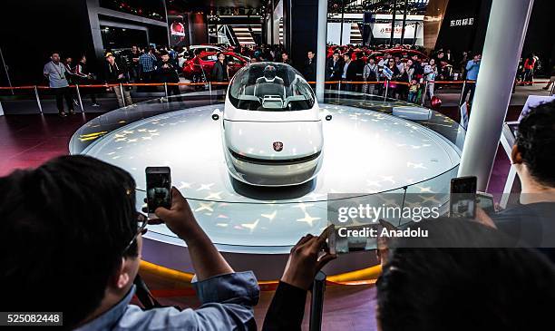 Mazda Axela is being displayed at the Beijing International Automotive Exhibition in Beijing, China on April 27, 2016.