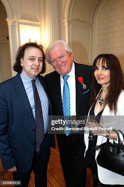 Conductor Marc Laforet, Alain Duault and Singer Manaz Laforet attend as Alain Duault is honored with the Insignia of Officer of the Legion of Honor...