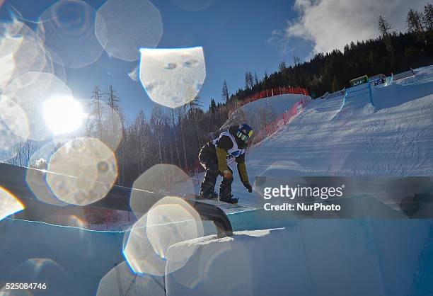 An athlete during the men's Slopestyle Qualification round. FIS Freestyle World SKI Championship 2015 in Kreischberg, Austria. 19 January 2015. Photo...