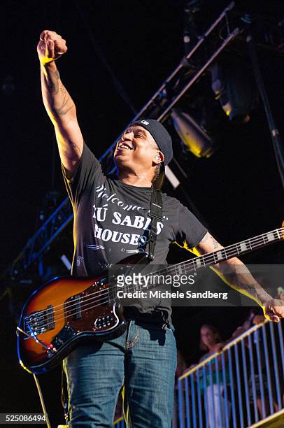 August 14, 2015 Bassist Sergio Vega of Deftones performs at Perfect Vodka Amphitheatre in West Palm Beach, Florida