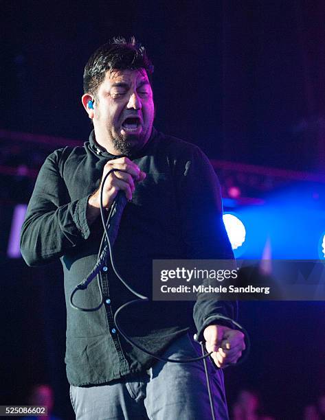 August 14, 2015 Singer Chino Moreno of Deftones performs at Perfect Vodka Amphitheatre in West Palm Beach, Florida