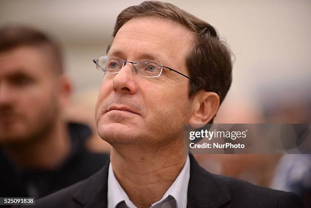 Isaac Herzog, leader of Hamahane Hatzioni Party, attends an elections campaign meeting on January 18 in Kfar Haim. &quot;Hamahane haTzioni&quot; is...