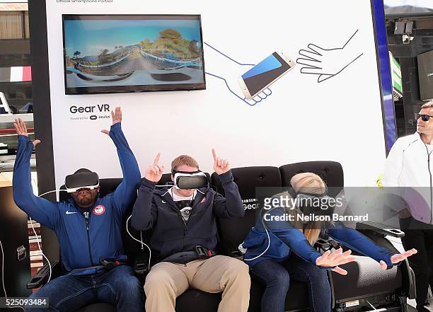 Team USA athletes D'Artagnan Crockett, Myles Porter and Kayla Harrison attend Samsungs Virtual Reality Experience Powered by Gear VR during the 2016...