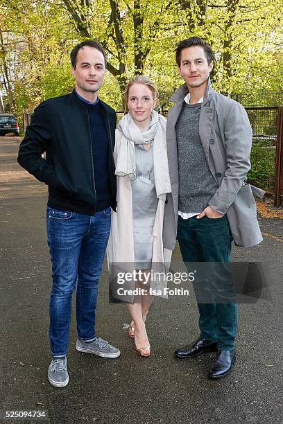 Actor Nikolai Kinski, son of Klaus Kinski, actress Paula Kalenberg, wearing a dress of COS, and actor Tim Oliver Schultz attend the presentation of a...