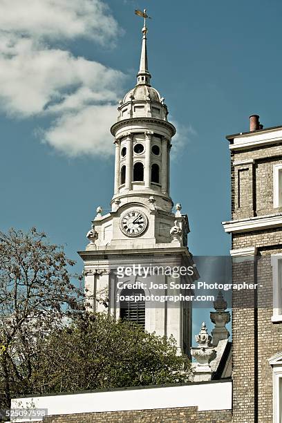 close up image of the st alfege church tower, greenwich, london. - joas souza stock pictures, royalty-free photos & images