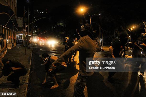 Protest against the country's latest round of transport fares hike, in Sao Paulo, Brazil, on January 23, 2015. Amid a marked economic downturn and...