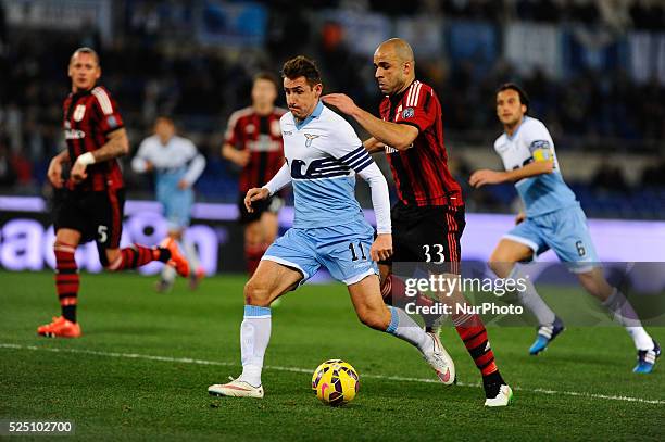 Klose e Dias Da Costa during the Serie A match between SS Lazio and AC Milan at Olympic Stadium, Italy on January 24, 2015.