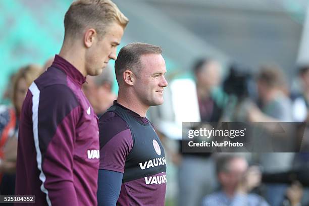 England's striker Wayne Rooney takes part in a team training session ahead of their EURO 2016 Group E qualifier against Slovenia at Stozice, Slovenia...