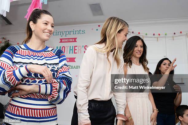 Actress Jessica Biel, model/co-president of Baby2Baby Kelly Sawyer Patricof, and co-president of Baby2Baby Norah Weinstein interact with guests...