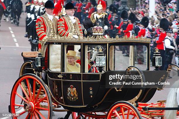 Royal Wedding of Prince William and Kate Middleton - Procession along the Mall to Buckingham Palace, The Queen and Prince Philip in the Royal...