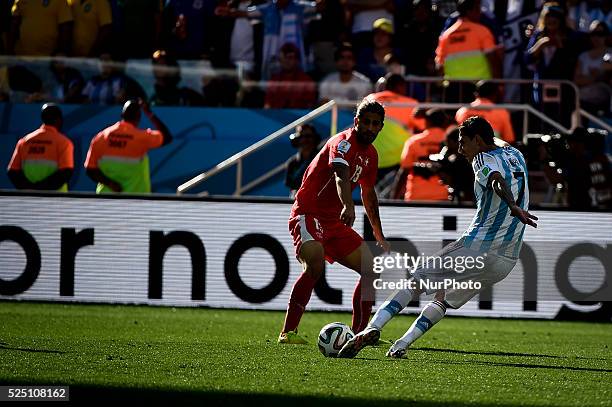 Swiss Diego Benaglio saves Angel di Maria kick at the extra Time of the match, for the Round of 16 of the 2014 World Cup, between Argentina and...