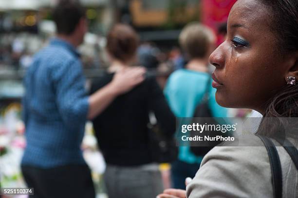 Sydney 17 December 2014 A sea of flowers at a makeshift memorial near the scene of a fatal siege in the heart of Sydney's financial district where...