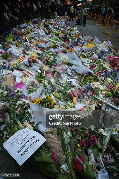 Sydney 17 December 2014 A sea of flowers at a makeshift memorial near the scene of a fatal siege in the heart of Sydney's financial district where...