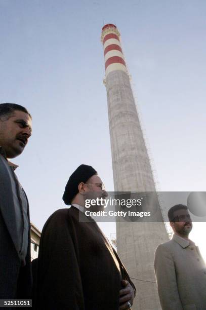 Iranian President Mohammad Khatami visits an uranium conversion facility March 30, 2005 just outside the city of Isfahan, about 254 miles , south of...