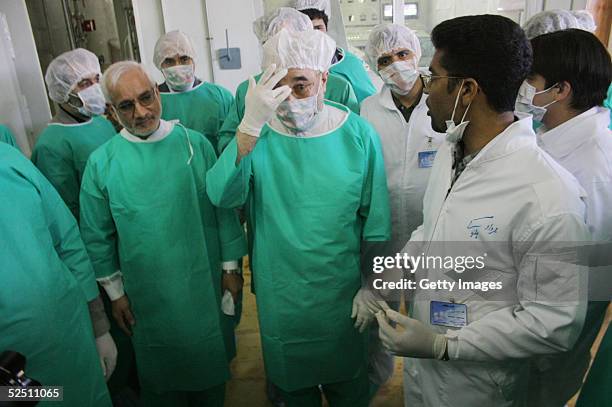 Iranian President Mohammad Khatami visits an uranium conversion facility March 30, 2005 just outside the city of Isfahan, about 254 miles , south of...