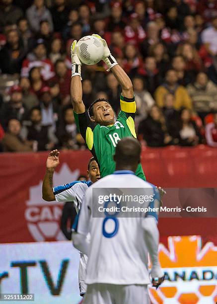 World Cup 2018 - Noel Valladares, goalkeeper, of Honduras makes a leaping save against Canada at BC Place Stadium in Vancouver during CONCACAF round...
